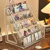 Soporte de exhibición de escritorio acrílico multifuncional, organizador de cosméticos transparente de niveles, estante de almacenamiento de cuentas de gran capacidad