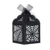 Caja de luz de cartón negro para Halloween, fiesta navideña, pantalla de lámpara con flor de ventana cortada a láser, caja de papel, linterna de telaraña