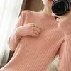 Suéter de punto tipo lana con cuello medio alto para mujer, Otoño/Invierno, Petite, Top suave y esponjoso, Manga larga, Holgado, Capa base de cuello medio