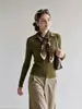 Outono Novo Clássico Estilo Old Money Tricô Trançado Gola Lapela Temperamento Malha Lenço de Seda Conjunto de Duas Peças Feminino