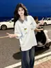 Camiseta de Algodón 100% Puro Estilo Americano de Nicho Falsa de Dos Piezas Polo a Cuadros de Manga Corta para Hombres y Mujeres, Tops Sueltos de Verano para Parejas