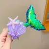 Pinza para el pelo de cola de sirena con lentejuelas para actuación de niñas, Estrella de mar de sirena, Concha, Pinza para el pelo antideslizante, Dulces accesorios para el pelo de princesa