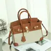 Bolso de Mujer de Lona de Gama Alta Bolso Platino Bolso Cruzado para Mujer Bolso de Cuero Genuino para Mujer Bolso Casual con Costuras de Color Contrastante Bolso de Gran Capacidad de un Solo Hombro