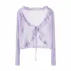 Cárdigan de Punto de Seda de Hielo para Mujer, Estilo Corto de Verano, Prenda Exterior Delgada para Combinar con Faldas, Chal con Volantes, Chaqueta de Protección Solar para Aire Acondicionado, Abrigo Pequeño