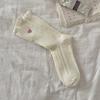 Calcetines de encaje blanco para niños, calcetines de longitud media, en colores sólidos, de primavera y otoño, con bordado de amor japonés, medias de verano