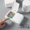 Caja de almacenamiento para bastoncillos de algodón, compartimento de almacenamiento de escritorio con tapa emergente, caja de almacenamiento de escritorio tipo cajón de presión para estudiantes, caja organizadora de artículos pequeños