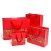Saco de presente vermelho estilo chinês cor Saco de papel estilo chinês atacado Saco de papel para presente de Festival da Primavera bolsa tote bolsa de papel