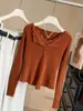 Suéter de Tricô com Gola de Renda e Babados Falso Duas Peças de Manga Longa para Mulheres, Novo Outono/Inverno Slim Fit com Decote V