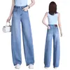 Jeans Cropped Versátil Emagrecedor para Mulheres 2026 Verão Nova Moda Calça Reta Solta de Cintura Alta