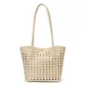 Bolsa Saco de Ombro Único Vazada Estilo Coreano para Mulheres, Nova Bolsa Tote Tecida para Viagem de Férias de Verão 2026
