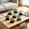 Nuevo Flor de Jazmín Calyx de 3 Púas Piedra Negra Estilo Bonsái Película 3D Flor Artificial Planta en Maceta de Escritorio para el Hogar Adorno Pequeño