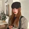 Chapéu Boné Retro Xadrez Letra Estilo Coreano Feminino Casual Versátil Emagrecimento Facial Boina Bico de Pato Chapéu Newsboy Artístico