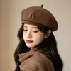 Boina de Lana Cómoda Casual para Mujer con Circunferencia de Cabeza Grande, Estilo Coreano Otoño e Invierno, Sombrero Octagonal Versátil Estilo Ins que Hace que la Cara Parezca Más Pequeña