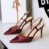 312-2 Sapatos de Salto Alto de Banquete Europeus e Americanos de Alta Qualidade, Saltos Agulha, Laços Rasos, Tiras Traseiras Vazadas, Sapatos de Salto Super Alto