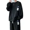 Conjunto Casual Esportivo Waffkle Masculino Moletom Marca de Moda de Rua Fried Street Primavera e Outono Tamanho Grande Calça Reta Conjunto de Duas Peças