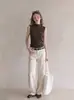 Chaleco de punto retro estilo Hong Kong con cuello medio plisado para mujer, versátil, adelgazante, sin mangas para usar como prenda exterior 2192