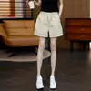 Shorts de algodón puro de cintura alta para mujer, nuevo estilo de verano, algodón lavado, corte holgado, adelgazante, finos de pierna ancha, línea A, pantalones cortos casuales de verano