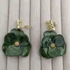 Brinco de Clipe para Orelha Flor Verde Retro Camada Dupla Sem Furo Brincos de Franja Flor de Acrílico Perolada Exagerada Moda Venda Quente