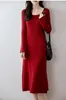 2026 Nuevo Otoño Invierno 100% Lana Vestido Largo de Punto para Mujer Manga Larga Por Encima de la Rodilla Adelgazante Favorecedor Suéter de Capa Interior