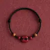 Pulsera Roja de Hilo de Paz y Seguridad con Cordón de Cuero de Cinabrio y Hebilla de Paz, Tejida con Madera de Durazno para Protección y Buena Suerte en el Año Zodiacal de Uno