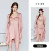 Estilo Rosa Pura Desejo Menina Decote em V Profundo Bojo Franzido Chemise de Seda Gelo Alça Vestido de Dormir Roupão Conjunto Loungewear 3141