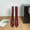 Botas de Caballero de Tacón Fino para Mujer 2025 Otoño e Invierno Nuevas Botas de Tacón Alto por Encima de la Rodilla de Cuero Patentado Francés Botas Retro