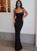 Vestido Longo Feminino Europeu e Americano Verão 2025 INS Transfronteiriço Novo Sexy Costas Nuas Alça Cor Sólida Slim Fit Mulheres