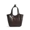 Bolso Cesta de Piel de Vaca con Patrón Agrietado Retro a la Moda, Bolso de Piel Genuina para Mujer, Bolso de Mano Versátil de Piel de Vaca de Primera Capa para el Trabajo