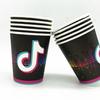 Colección de vasos de papel para fiestas, impresión a color, suministros para celebraciones de cumpleaños, desechables, 250 ml, 9 oz, logotipo