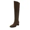Botas Largas de Moda Estilo Británico con Pliegues de 5 cm 2026 Otoño/Invierno Nuevas Punta Redonda Tacón Grueso Hasta la Rodilla Botas de Mujer