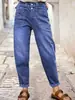 Jeans Elásticos Rectos de Cintura Media con Botón Verde y Bolsillo Diagonal, Jeans para Todas las Estaciones, Transfronterizos de Amazon Europeo y Americano