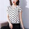 Camisa de Chiffon Polka Dot Elegante para Reduzir a Idade, Manga Curta para Mulheres, Novo Estilo de Verão, Camisa Versátil Emagrecedora, Top Estiloso para Mães