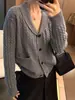 Novo cardigã feminino outono e inverno 100% lã com gola de lapela, caimento solto, estilo coreano, espessado, trançado, com bolsos, casaco de tricô