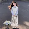 Pantalones casuales holgados de pierna ancha, modernos y elegantes, para niños mayores, conjunto de dos piezas para primavera/otoño 2026 con sudadera de manga larga
