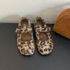 Zapatos Planos Versátiles Mary Jane con Suela Plana Estampado Leopardo y Pelo para Mujer, Nuevos Zapatos de Algodón con Forro Polar Otoño e Invierno 2026