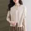 Chaqueta suéter de punto elegante y a la moda con cuello redondo y doble cremallera para mujer, nueva versión coreana de otoño e invierno, corte holgado, cárdigan de punto elegante y versátil