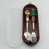 Conjunto de Talheres Temático de Natal em Aço Inoxidável Transfronteiriço com Desenhos Animados, Colher de Sobremesa com Figura Colorida Metálica, Caixa de Presente para Crianças