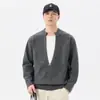 Suéter de Punto Falso Dos Piezas para Hombre 2026 Otoño Nuevo Bloque de Color Estilo Old Money Estilo Japonés Suéter Pulóver Abrigo Tendencia