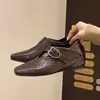 Zapatos de Cuero Cuadrados con Hebilla Estilo Británico Tacón Oculto de 5 cm para Mujer 2026 Primavera/Otoño Nuevos Versátiles Mary Jane Zapatos Pequeños de Cuero