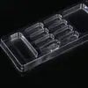 Bandeja de Exibição de Unhas Postiças Longas Acabadas em Formato de T Transparente com Ventosa Oito Compartimentos para Cartões Caixa de Armazenamento Forrada para Joias de Unha