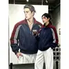 Área de Descuento Sudadera con cremallera y chaqueta a rayas de bloques de color estilo americano para primavera y otoño, abrigo unisex con cuello alto, moderno