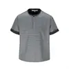 Camiseta de Manga Corta Retro Estilo Americano Suelta de Pareja Nanxia Verano Rayas Bloques de Color Cuello Henley Manga Corta para Hombre