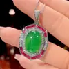 2025 Nuevo Set Huabi Jewelry Calcedonia Verde Simulada Retro Lujo Ligero Piedra Principal 13*18-10*14