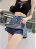 Shorts de Mezclilla de Cintura Alta Pantalones Falda para Mujer Spice Girls Primavera y Otoño 2024 Nuevos Retro Adelgazantes Falsos de Dos Piezas Pantalones Calientes de Moda