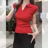 Top Amarillo de Manga Corta con Cuello en V para Mujer Verano Dopamina Único Hermoso Atuendo para Foto de Viaje del Día de Mayo Camiseta Brillante