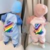 Mameluco cálido forrado de polar para otoño e invierno para bebés y niños pequeños, súper lindo para niños y niñas, ropa de bebé de dibujos animados linda y cálida para salir