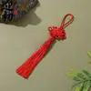 Pingente longo com borla estilo chinês, pequeno nó chinês vermelho, borla de nó quadrado para atacado, pequeno ornamento de nó chinês