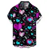 Camisa Informal de Manga Corta Suelta y Moderna para Hombre con Estampado de Corazón Estilo Nuevo Transfronterizo para el Día de San Valentín Sin Bolsillos