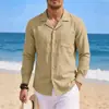 2026 Comercio Exterior Otoño Nueva Ropa de Hombre 7 Colores Lino Manga Larga Holgada Sudadera Camisa de Manga Larga Lisa Hombre Tallas Grandes