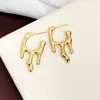 Pendientes para Mujer de Diseño Minimalista Versátil de Nicho Estilo Europeo y Americano Transfronterizo Retro Lujo Ligero Chapados en Oro Forma de Gota de Agua Líquida